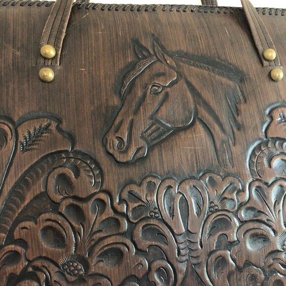 Vintage Jo-O-Kay tooled brown leather horse handbag - Picture 16 of 16